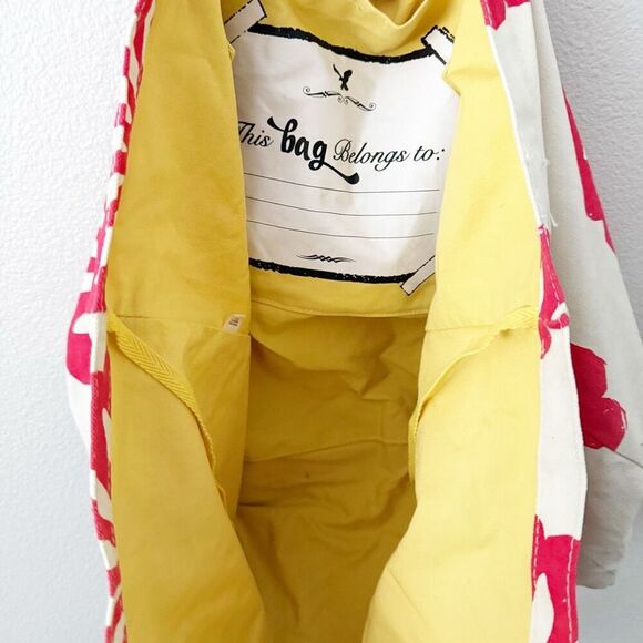 AMERICAN EAGLE | Cream Hot Pink Tote Bag Flower Yellow Interior Brown | XL - Picture 6 of 8